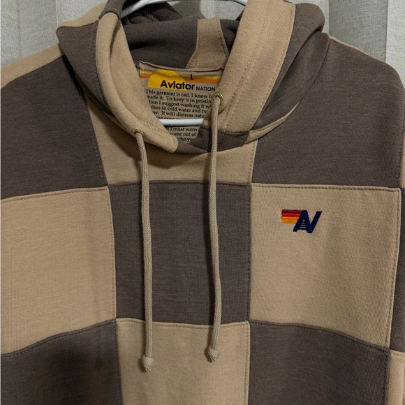 Aviator Nation UNISEX Brown Checkerboard Hoodie - Picture 2 of 2
